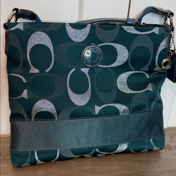 Unique Coach | Teal Silver Grey Classic C’s Crossbody Bag F20430 - Unique - EUC - Picture 1 of 11